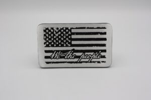 American Flag hitch Cover with "We the People" Engraved 