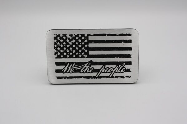 American Flag hitch Cover with "We the People" Engraved - Front view