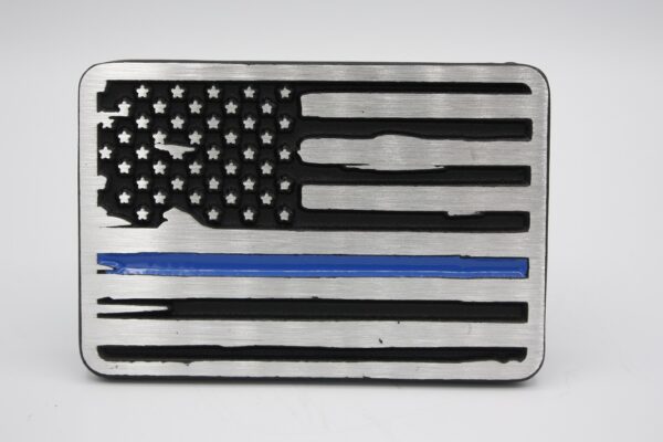 One piece Hitch Cover - Thin Blue Line - American Flag - Front view