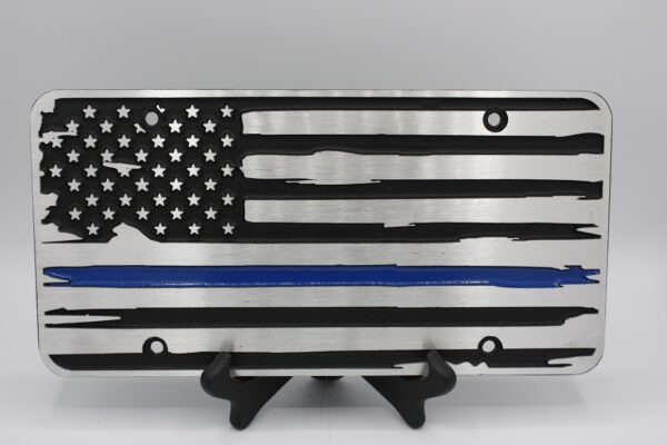 License Plate - Thin Blue Line - American Flag- Front View