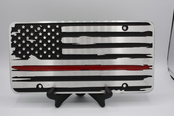 License Plate - Thin Red Line - American Flag- Front View