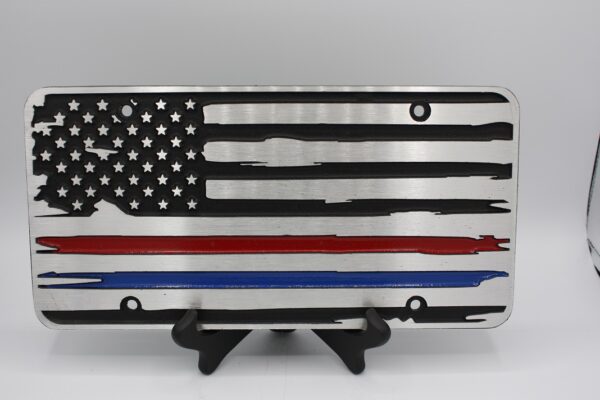 License Plate - Thin Red & Blue Line -American Flag- Front View