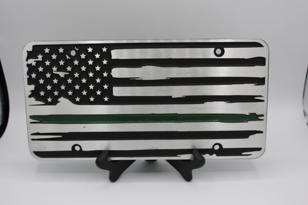 License Plate - Thin Green Line - American Flag. Front View